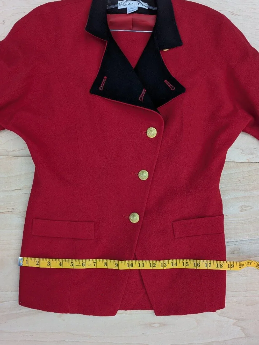 Vintage Christian Dior Boutique Red Wool Skirt Suit Set Military Style Size 10